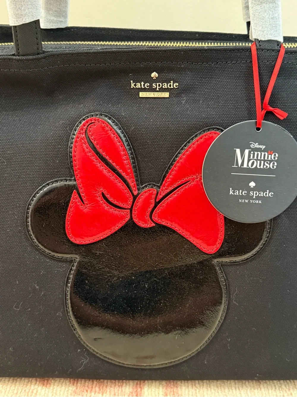 New with tags kate spade Minnie Mouse Black Tote with Red Bow